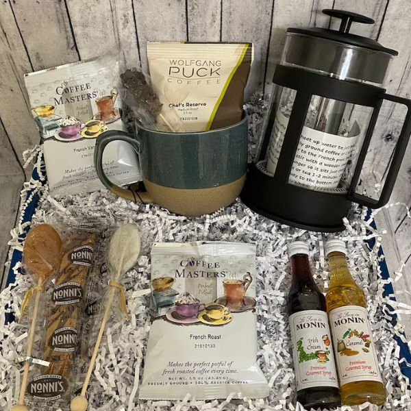Coffee Lover's Gift Basket, a caffeinated treasure for family gift basket ideas.