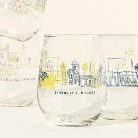 College Cityscape Glasses, a unique keepsake for a daughter's graduation.