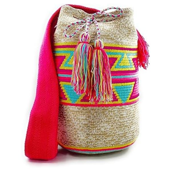Colombian Mochila Wayuu handbag as a colorful Americas Day accessory.