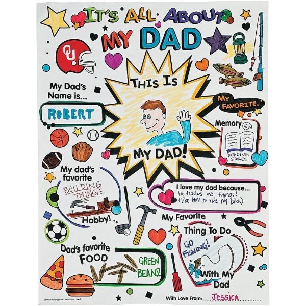 Let the kids unleash their artistic talents with the Color Your Own All About Dad Poster, a personalized Father's Day gift that celebrates Dad.