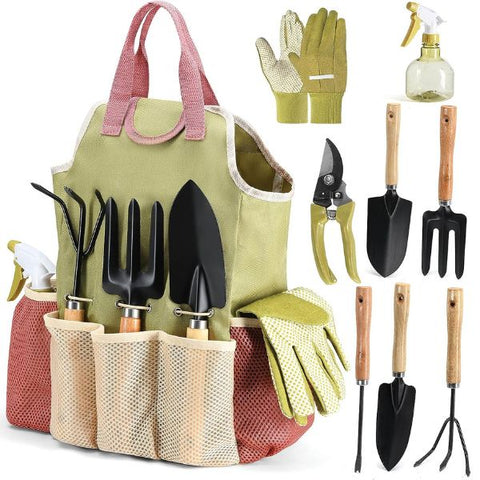 Complete garden tool kit with bag and gloves, a practical retirement gift for gardening enthusiasts.