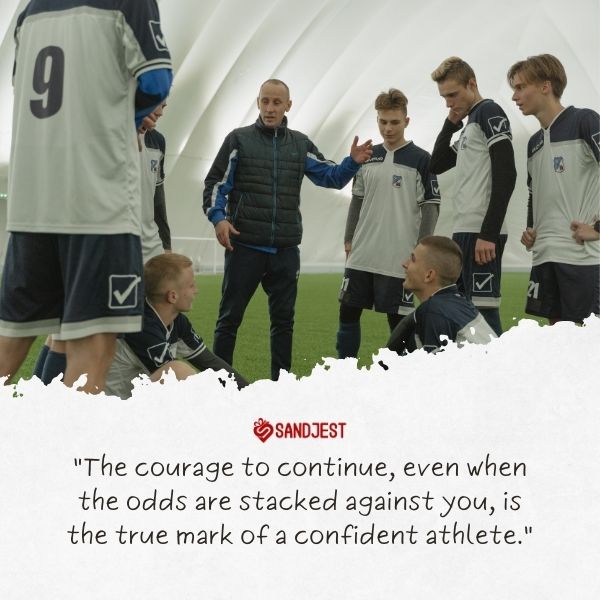 A soccer coach imparting wisdom to his team showcases confidence sport quotes.
