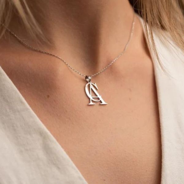 Couple's Initials Pendant Necklace, a timeless and elegant anniversary gift for your girlfriend