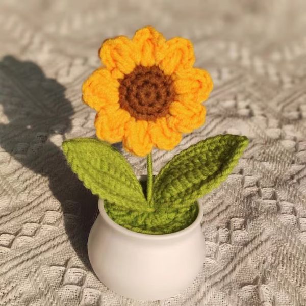 Crochet Mini Potted Sunflowers, handcrafted with love for a cozy 3 year anniversary gift