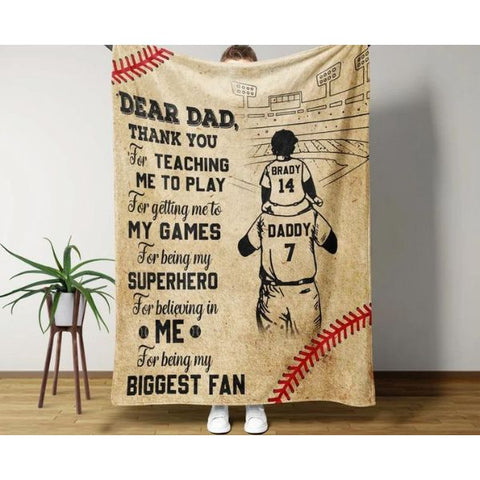 Custom Baseball Dad and Child Blanket, cozy gift among baseball father's day gifts