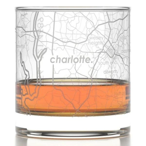 Custom City Map Rocks Glass etched with intricate city details, an ideal 3 year anniversary gift for urban explorers.