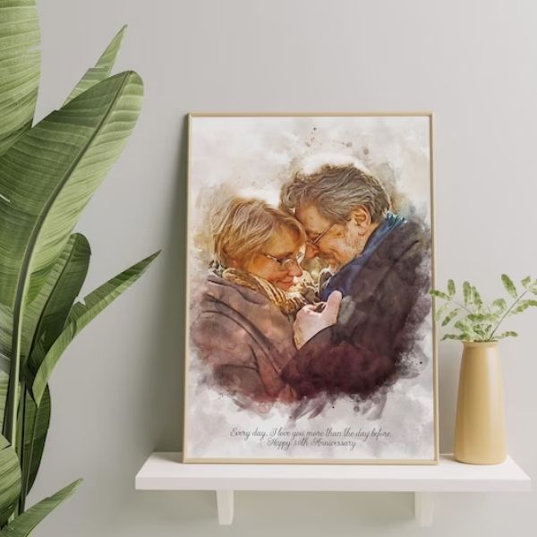 Custom Couple's Portrait Anniversary Gift captures love through art, making it a unique 50th anniversary gift.