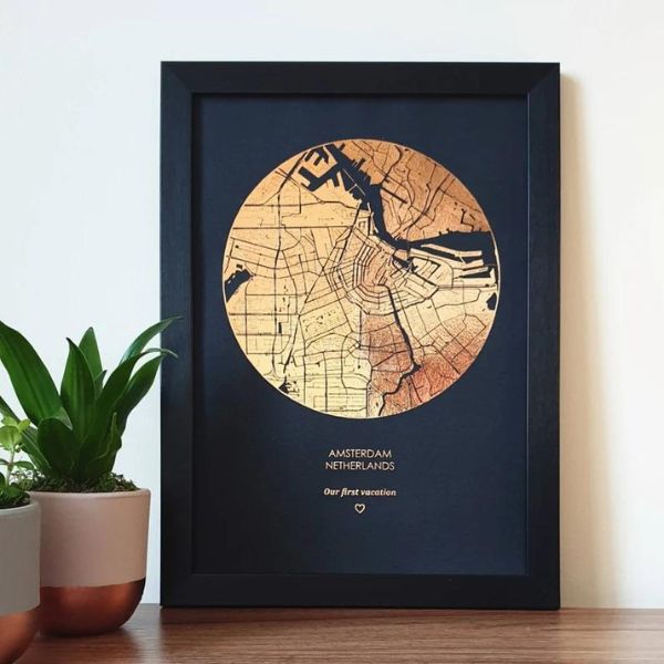Custom Gold Map Canvas for First Anniversary, a unique and artistic gift