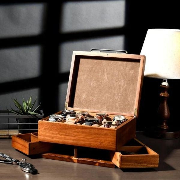 Elegant Custom Hunter Watch Box - a classic 50th birthday gift for dad."