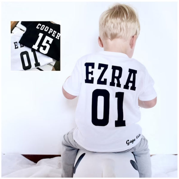Personalized kids football T-shirt, a unique football gift for young fans.