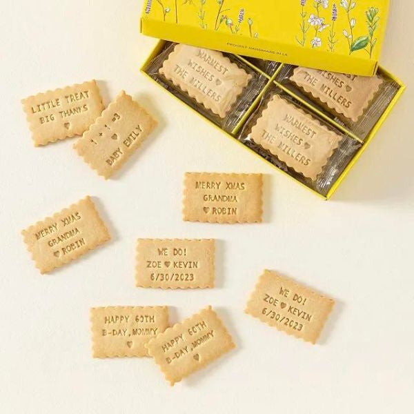 Custom message shortbread cookies, personalized New Year's Eve hostess gift.