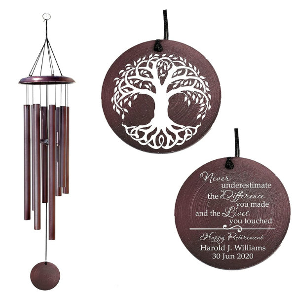 Custom Retirement Wind Chime, peaceful and melodic retirement gifts for mom's garden.