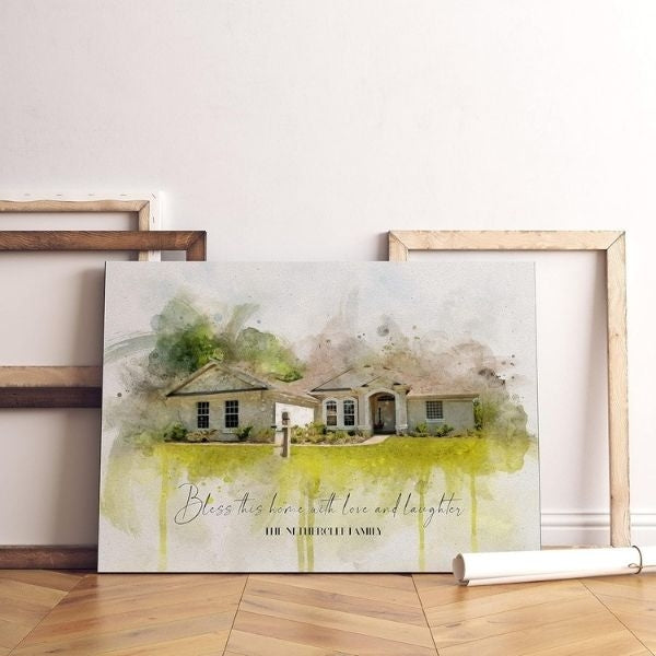 Custom watercolor house portrait, a personal and heartfelt home gift for grandma.