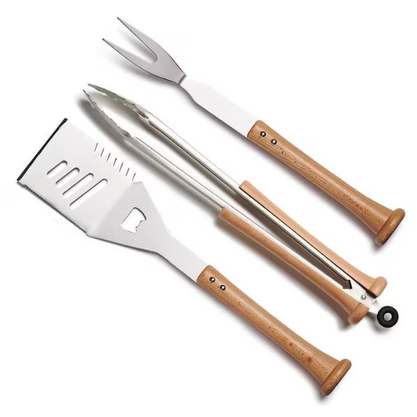 Customizable Triple Play BBQ Tools Set merges grilling with game day, making it a hit for baseball coach gifts.