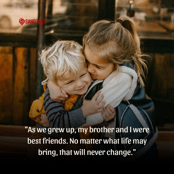 A brother and sister hug tenderly, perfect imagery for cute brother and sister quotes.