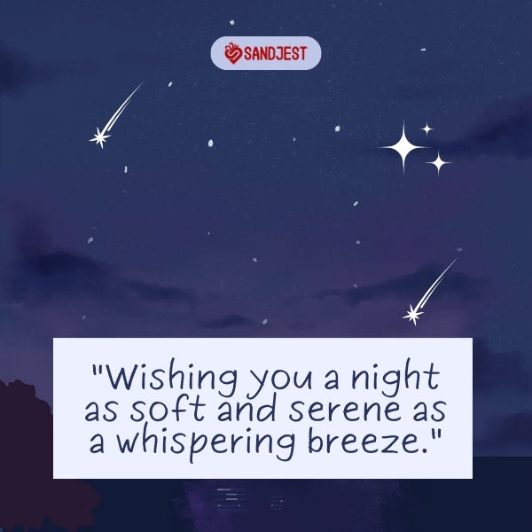 A tranquil night sky with a gentle good night message.