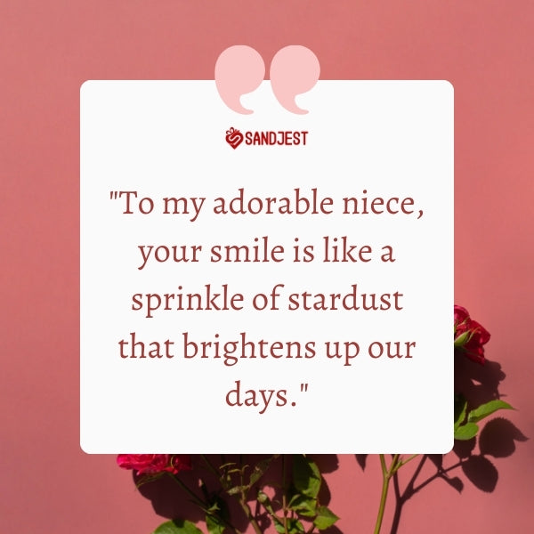 An endearing quote on a pink backdrop expresses the charm of a niece's smile, perfect for an article on cute niece quotes.