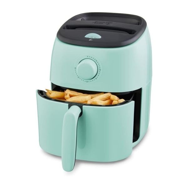 Stylish aqua air fryer as a healthy cooking 21st birthday gift idea for foodies.