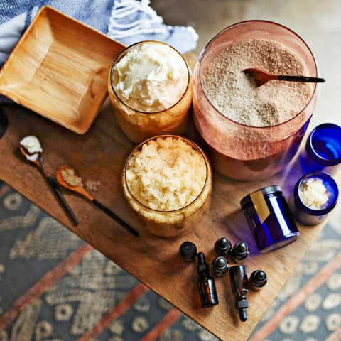 Homemade beauty treatments laid out for a DIY spa party.