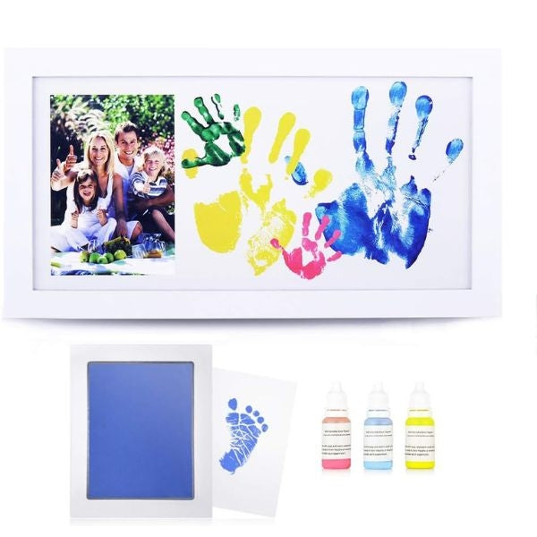 A treasured keepsake for moms, a DIY Family Photo + Family Hand/Footprints Kit that captures special family moments.