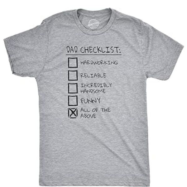 Dad Checklist Shirt, a humorous item showcasing dad's many roles, making it a funny Father's Day gift.