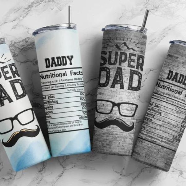 Dad Nutrition Facts tumbler, humorous and practical gift