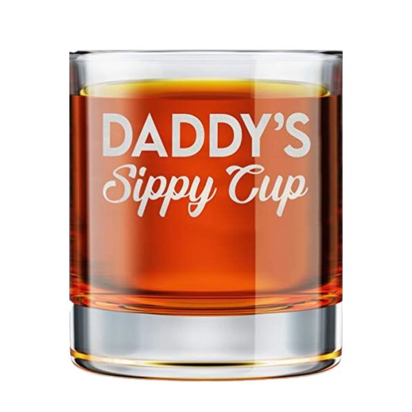 Daddy's Sippy Cup Whiskey Glass as a humorous and cherished gift for new dads
