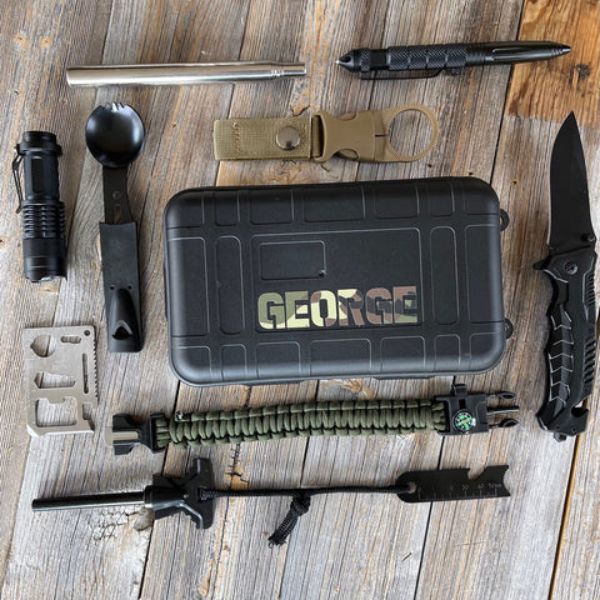 Dad's Personalized Survival Set, comprehensive emergency kit for safe hunting adventures.