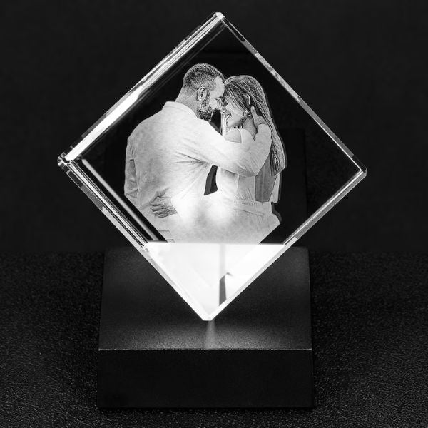 Diamond-shaped 3D photo engraved crystal is an exquisite 60th anniversary gift keepsake.