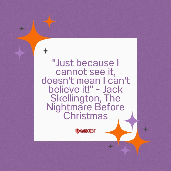 A purple background with stars enhances this Disney Halloween quote from The Nightmare Before Christmas.