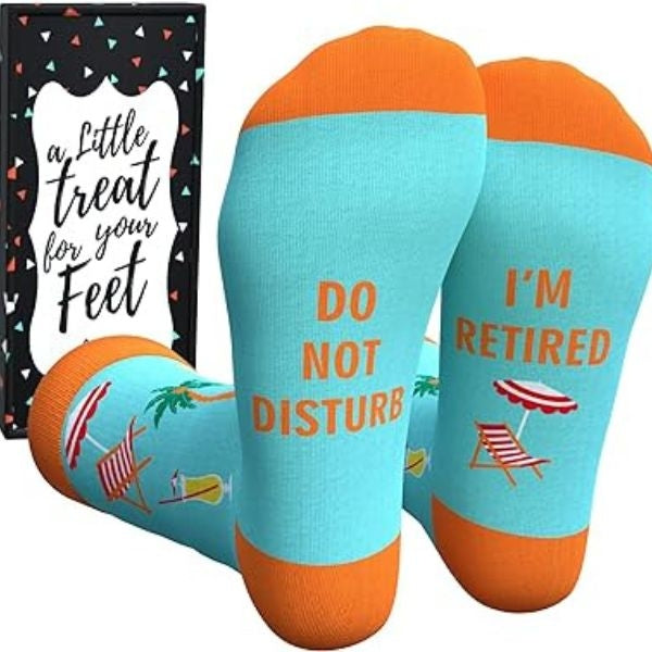 Comfortable 'Do Not Disturb, I'm Retired' Socks, humorous retirement gifts for dad