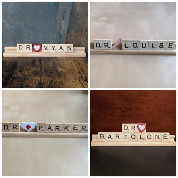 Creative doctor Scrabble tile name plate, a unique and thoughtful doctor retirement gift