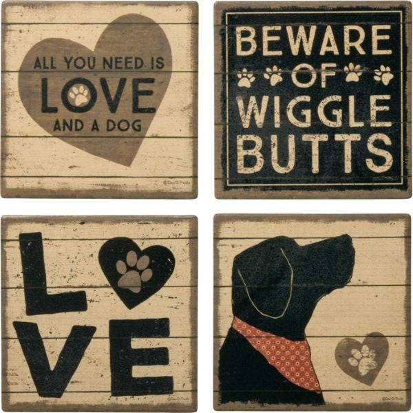 Set of dog lover's coasters with charming dog illustrations, a thoughtful addition to dog mom gifts.