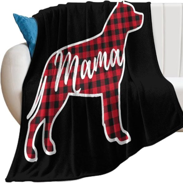 A plush throw blanket with paw prints and "Dog Mom" inscription - a comforting gift for dog moms.