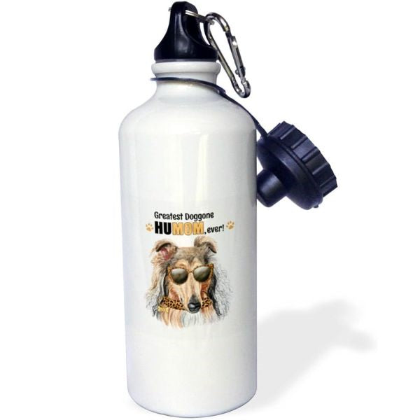 A sleek Dog Mom Water Bottle, a practical and eco-friendly gift that keeps dog moms hydrated during walks with their beloved fur baby.