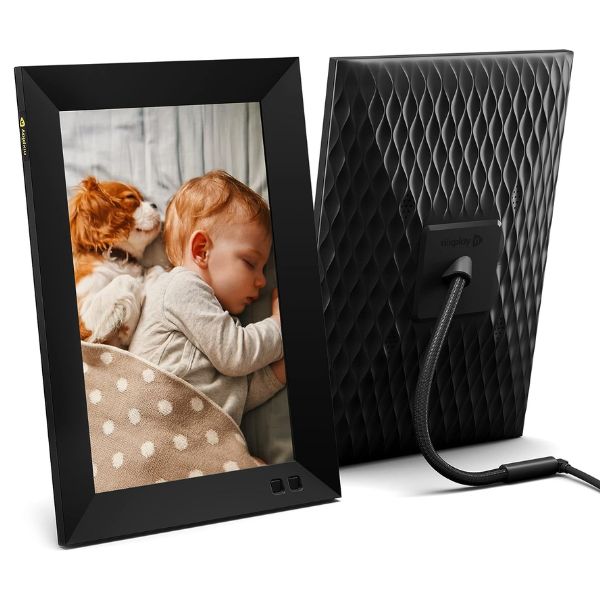 User-friendly digital photo frame, perfect for displaying memories on dad's 75th birthday.