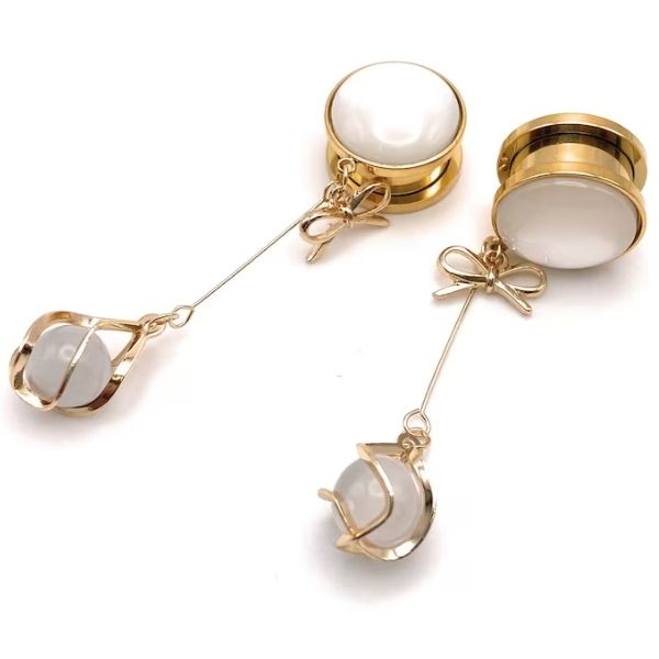Elegant Bridal White Pearl and Bow Gold 316 is a sophisticated 50th anniversary gift, combining grace with love.