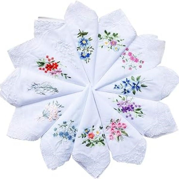 Elegant and personalized embroidered handkerchiefs, a sentimental mom birthday gift to wipe away tears of joy.