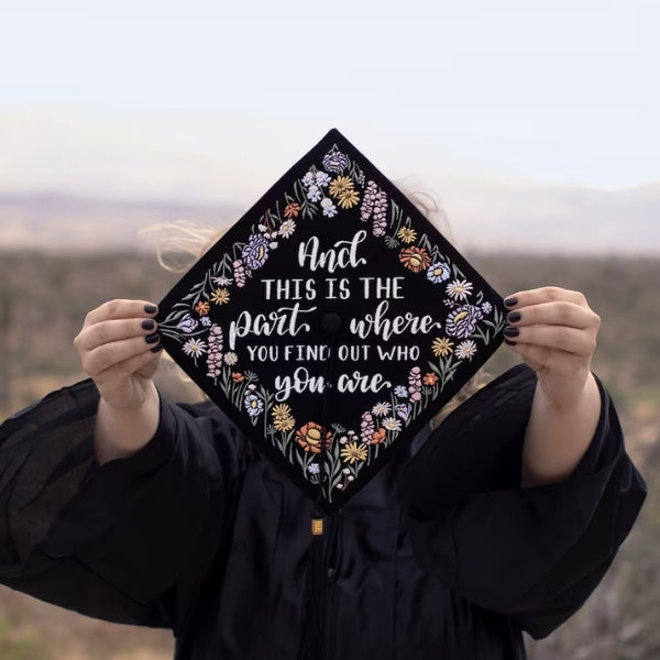 Embroidered Wildflower Graduation Cap embraces natural beauty and growth.