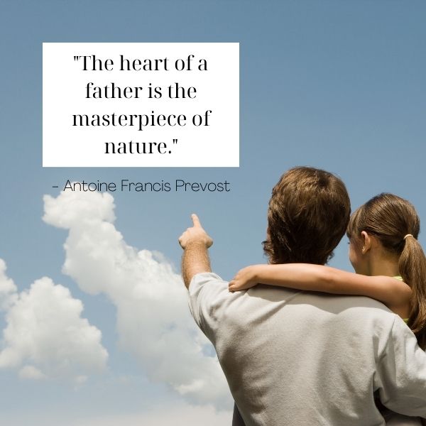 Deeply emotional moment between father and daughter with quote.