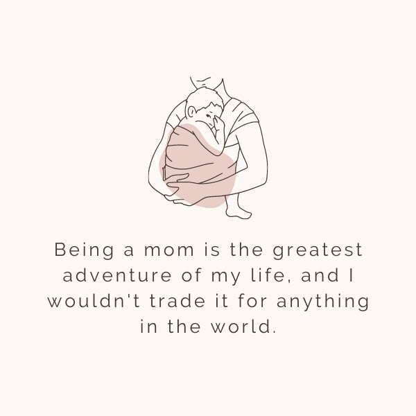 Illustration of a mother embracing her child with a quote about the joys of motherhood.