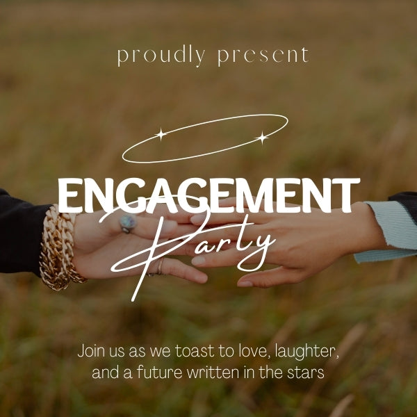 Visual of festive engagement party scenes paired with lively captions to celebrate the occasion.