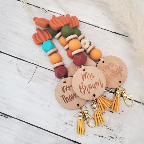 Engraved Fall-themed Lanyards, a fashionable and functional thanksgiving teacher gift