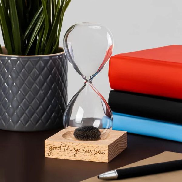 Engraved Hourglass, a timeless new job gift symbolizing time management