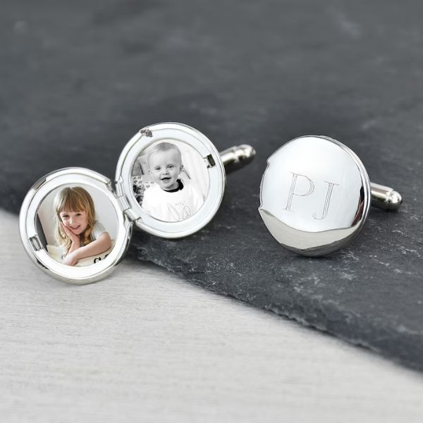 Engraved Locket Cufflinks with photos, sophisticated photo gifts for dad