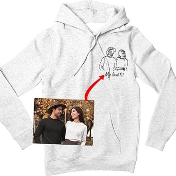 Famiheart Custom Portrait Hoodie, a personalized and sentimental gift for your girlfriend.