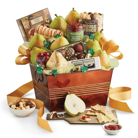 Favorites Pear, Popcorn and Relish Gift Basket, a savory mix for family gift basket ideas.