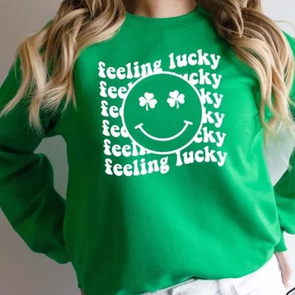 Spread good vibes with the Feeling Lucky Sweatshirt—a cheerful and comfortable choice for celebrating the joy of St. Patrick's Day.