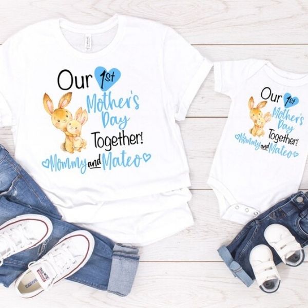 First Mothers Day Mom and Child Matching Shirts - adorable coordinated mother's day gifts.
