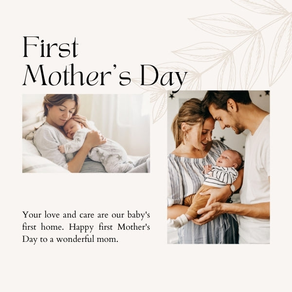 A heartwarming family moment with a mother, father, and newborn celebrating a happy first Mother's Day together in a cozy bedroom.